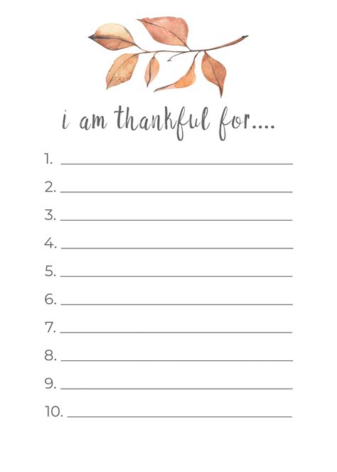 Thankful List Printable